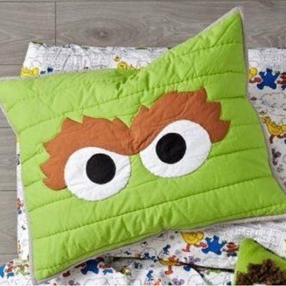 BNWT Sesame Street Land Of Nod Green Oscar the Grouch Sham Pillow Cover